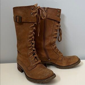 Vintage leather lace up boots tall y2k fall autumn timberland beige brown